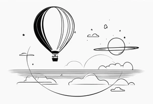 a crescent moon, the planet Saturn, two clouds and a heart balloon tattoo idea