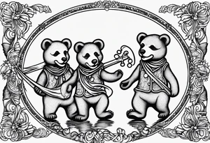 the Grateful Dead dancing bears, outline, no shading, in straight line tattoo idea