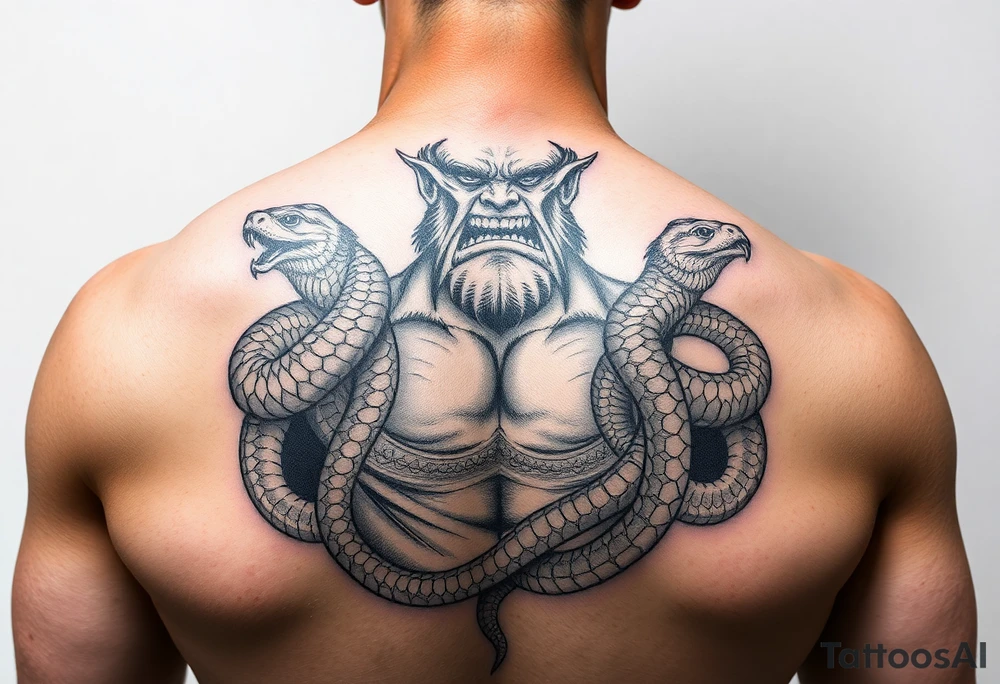 A giant man with snakes as arms tattoo idea