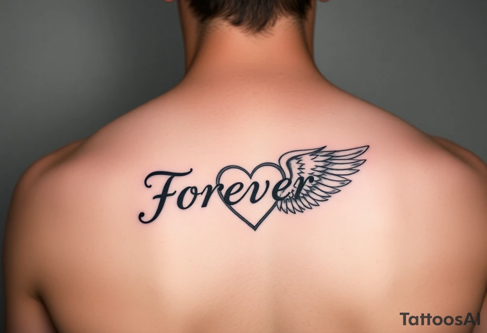 Tattoo with the word forever, the letter L and a wing in the form of a heart tattoo idea
