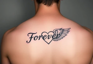 Tattoo with the word forever, the letter L and a wing in the form of a heart tattoo idea