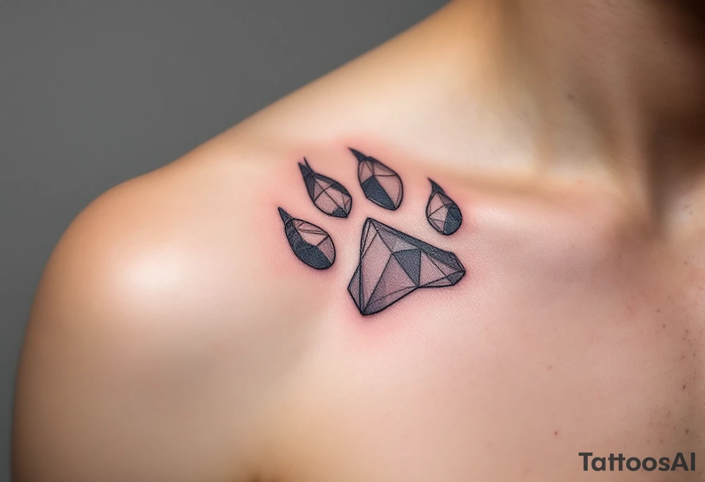 Geometric Cat Paw – A stylized black and gray paw print with geometric lines and triangles, giving it a modern, abstract aesthetic. tattoo idea