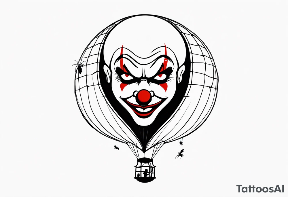 penny wise  the clown 
face on a floating balloon with spiders crawling on the balloon and bats flying around "We All Float" in background tattoo idea