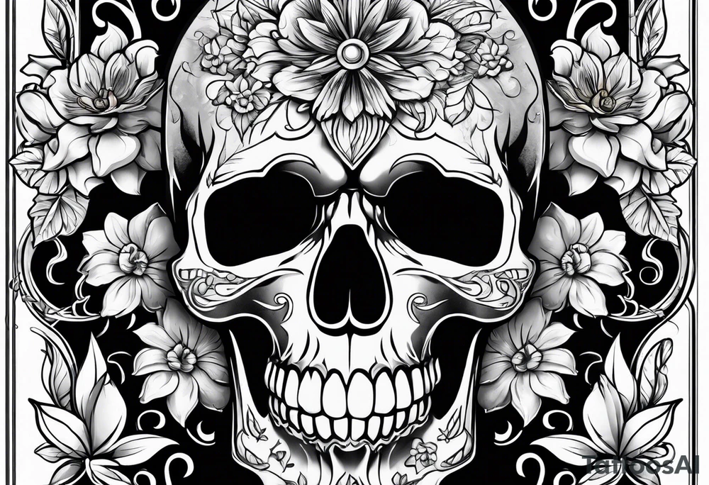 Skull  flowers tattoo idea