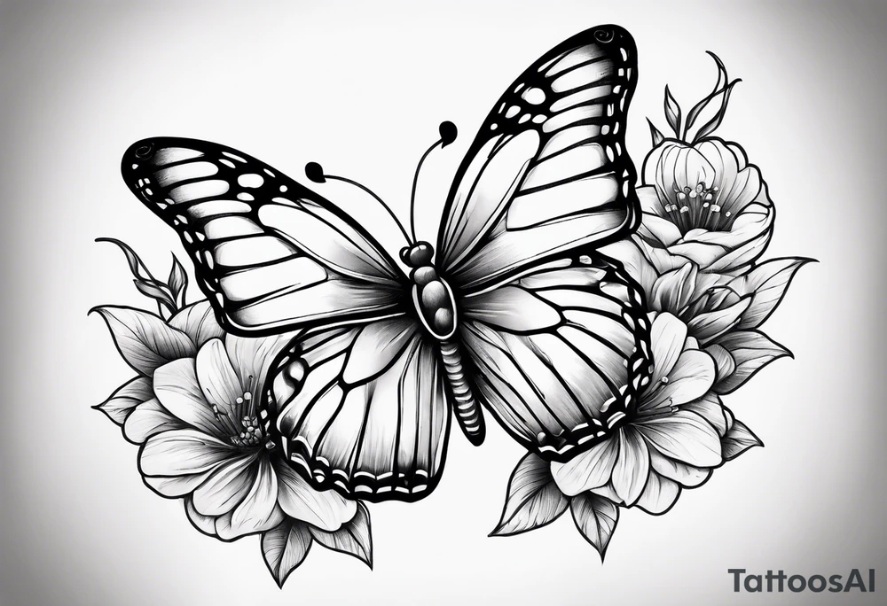 Butterfly on a string of flowers tattoo idea