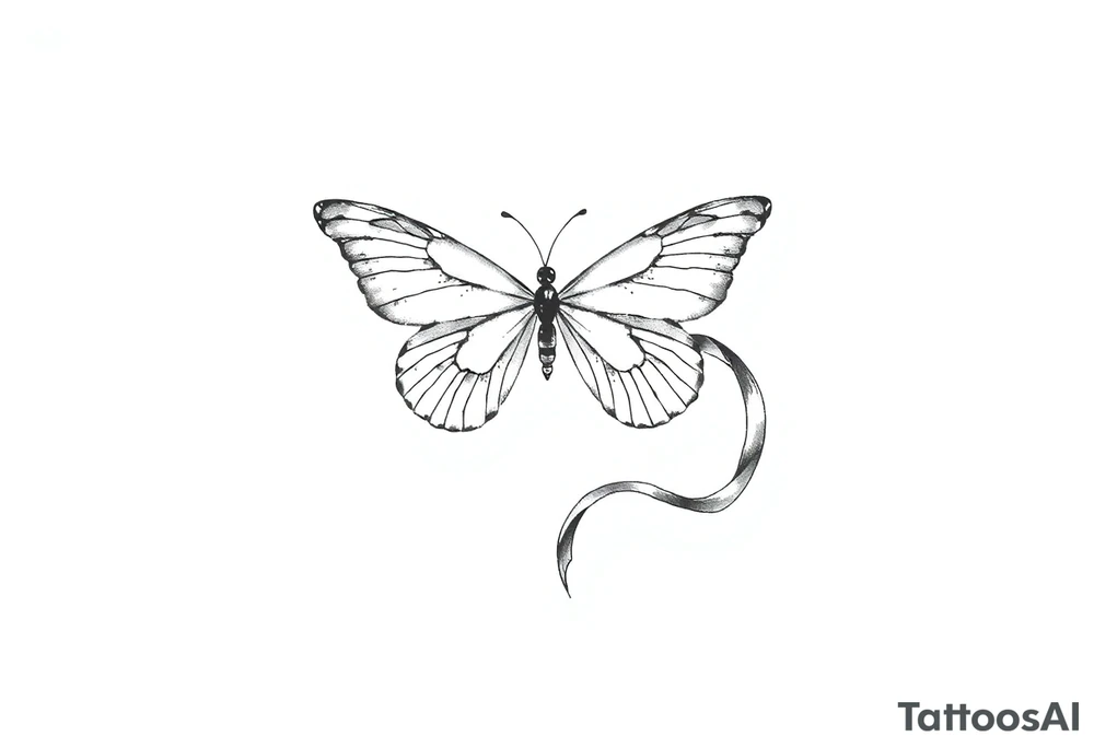 ethereal butterfly with flowing silk ribbons in moonlight tattoo idea