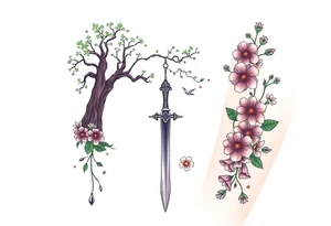 based on the Lord of the rings movies with the tree of Gondor, the Evenstar necklace, the sword Narsil, and flowers tattoo idea