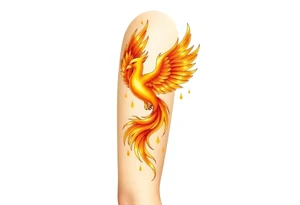 magnificent phoenix rising from golden flames with trailing embers tattoo idea