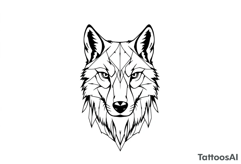 Geometric friendly wolf front tattoo idea