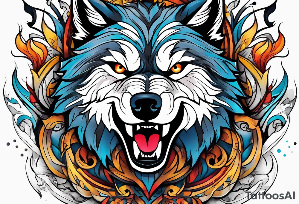 a wolf roaring tattoo idea