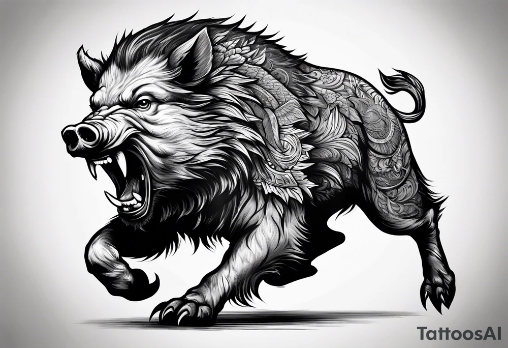front angry boar tattoo idea