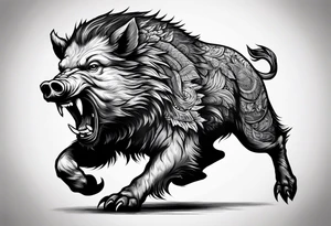 front angry boar tattoo idea