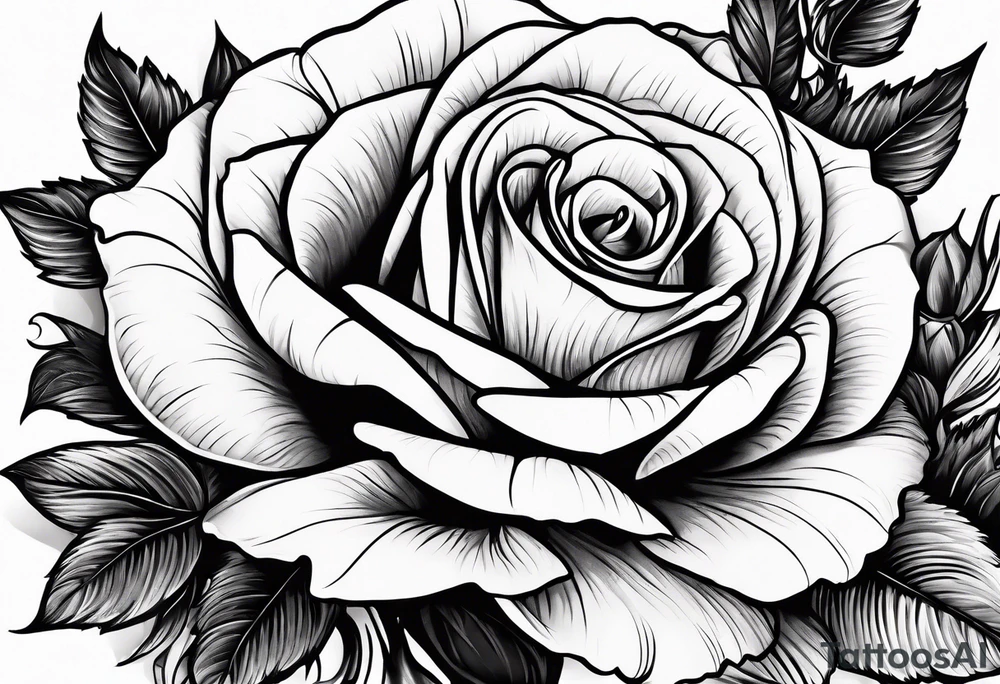A black and white red-tailed rose with a lot of shading tattoo idea
