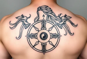 Viking Shield maiden, black work, intricate lines, realistic, complex tattoo idea