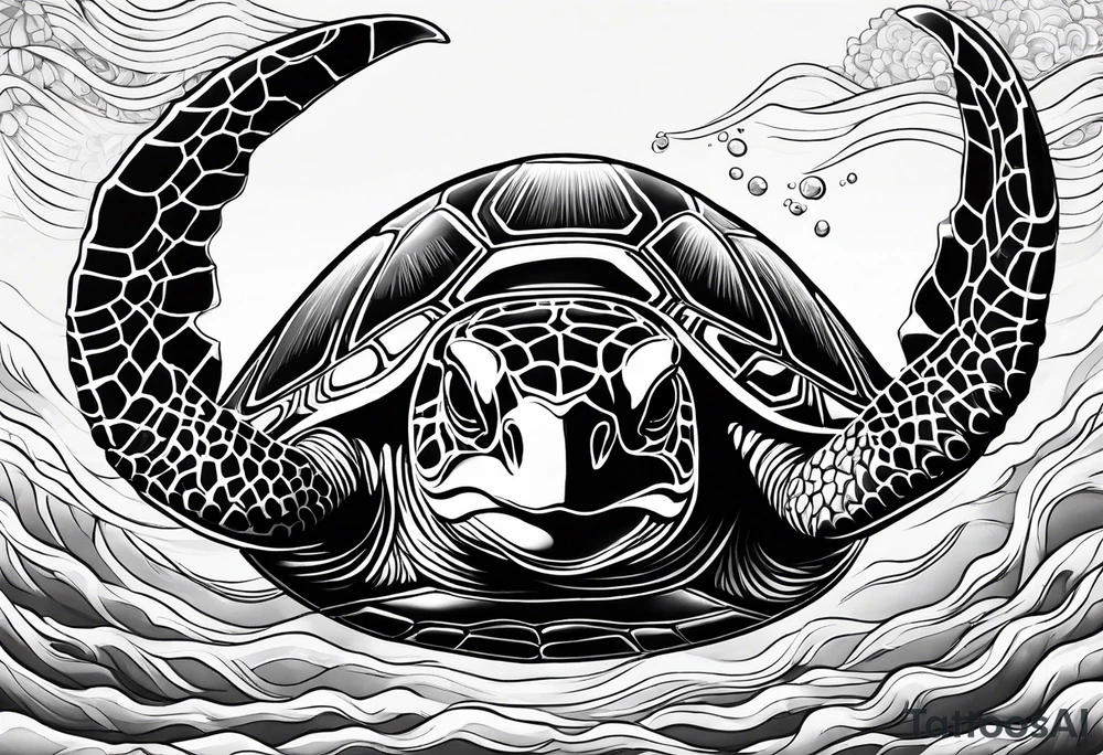 A serene turtle swimming underwater, detailed shell patterns visible, symbolizing patience and longevity.” tattoo idea