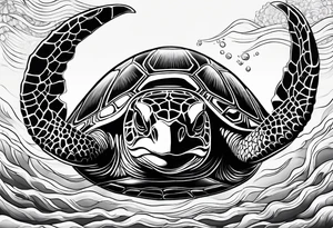 A serene turtle swimming underwater, detailed shell patterns visible, symbolizing patience and longevity.” tattoo idea