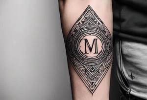 small tattoo on the forearm of a man with the initials MLJ, date of birth 22/09/22 in the style of a moluccan tattoo tattoo idea