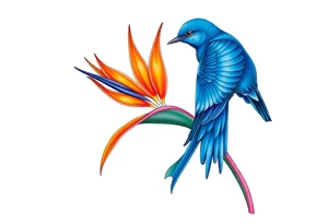 Bird of paradise flower with blue bird tattoo idea