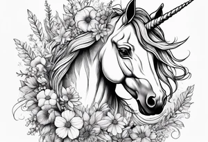 Unicorn and wildflowers half sleeve tattoo idea