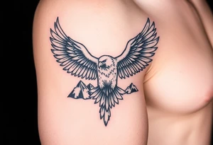 majestic eagle spreading wings against mountain peaks tattoo idea