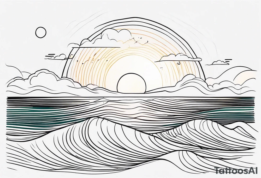 One line sun and ocean tattoo idea