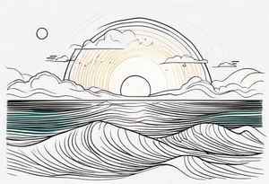 One line sun and ocean tattoo idea