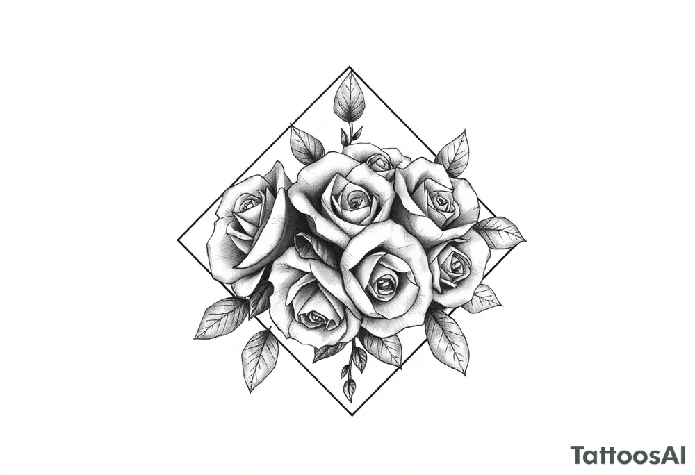 Small Roses filing up the inside of an elongated diamond shape tattoo idea
