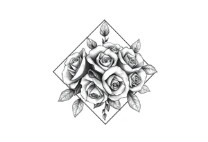 Small Roses filing up the inside of an elongated diamond shape tattoo idea
