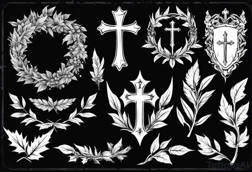 Knight wreath leaves cross tattoo idea