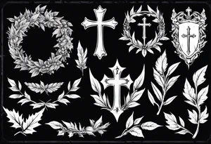 Knight wreath leaves cross tattoo idea
