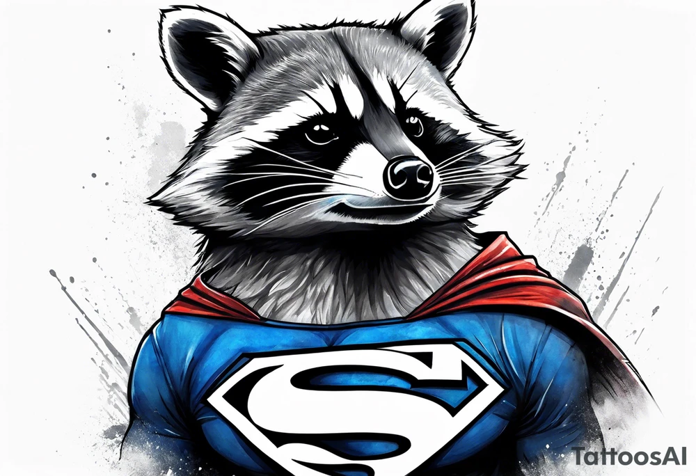 raccoon wearing a Superman t-shirt tattoo idea