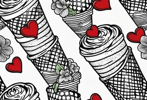 simple mint chocolate chip ice cream cone with small red heart on it somewhere while representing Paris tattoo idea