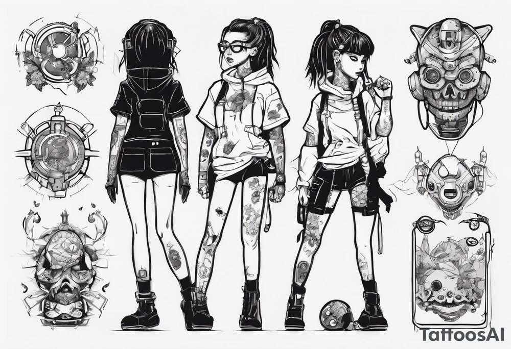 Cute cyberpunk girl, tattoo idea