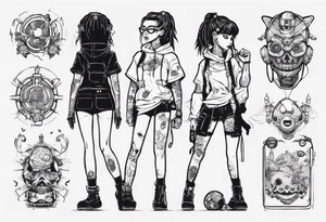Cute cyberpunk girl, tattoo idea