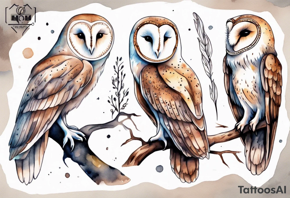 a thin creature with the head of a barn owl and long legs walking at night tattoo idea