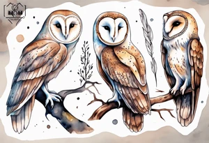 a thin creature with the head of a barn owl and long legs walking at night tattoo idea