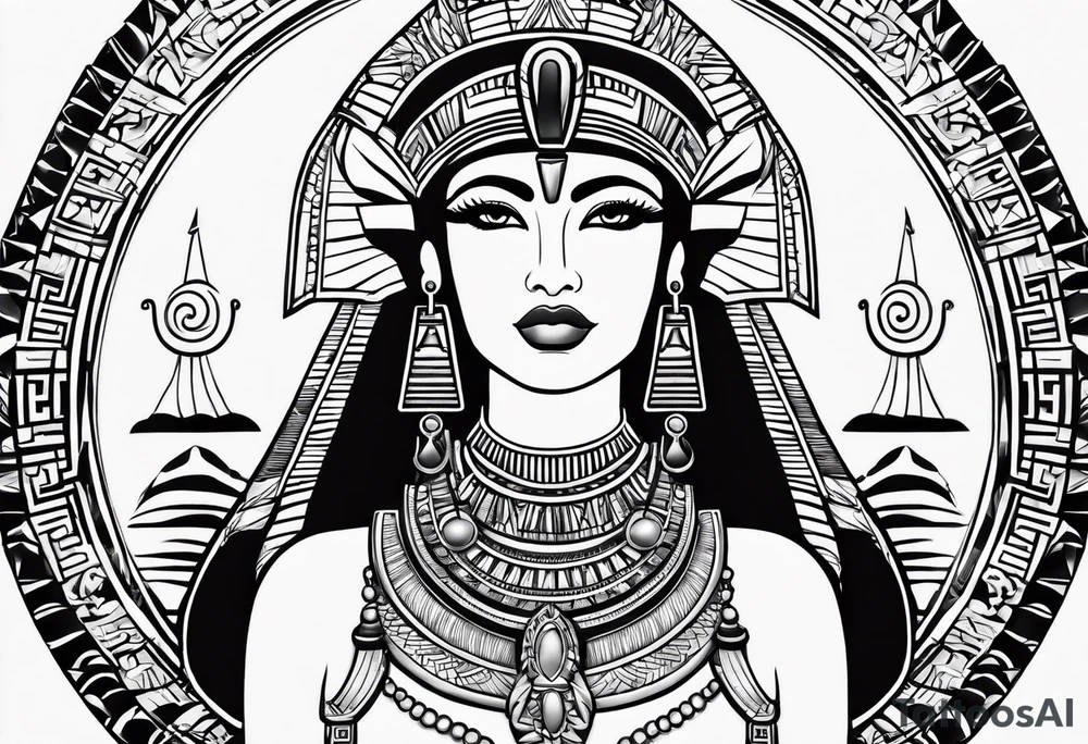 black and white Egyptian goddess Isis tattoo idea