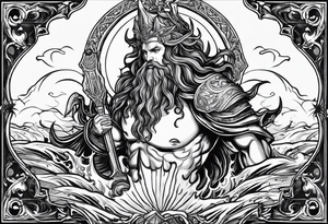 Aquarius water bearer, monster. With a gothic frame and mythological creatures. tattoo idea