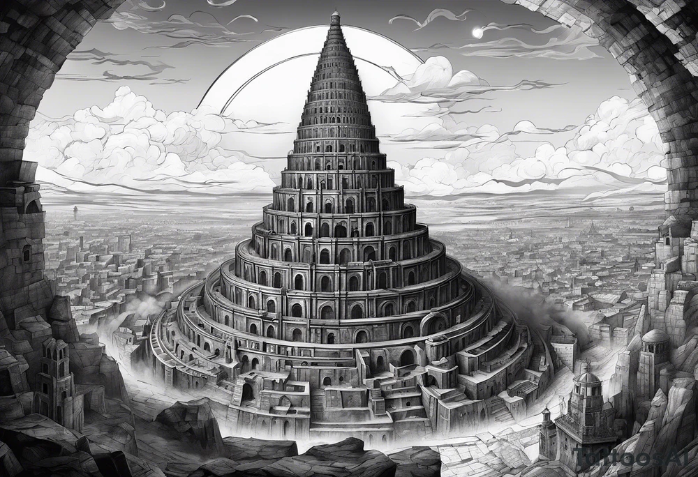 the Babel tower in a black hole tattoo idea
