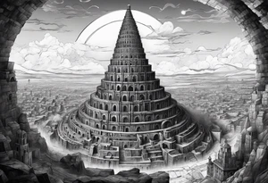 the Babel tower in a black hole tattoo idea