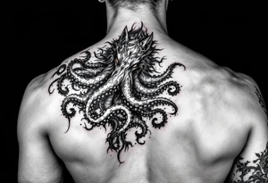 Fantasy Wolf octopus in the arm tattoo idea