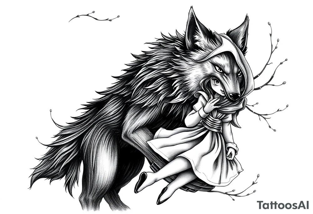 Big bad wolf chasing little red riding hood tattoo idea