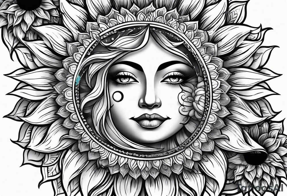 Sunflowers sun and moon tattoo idea