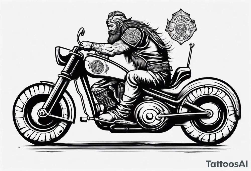 A viking on a motorcycle drinking a beer tattoo idea