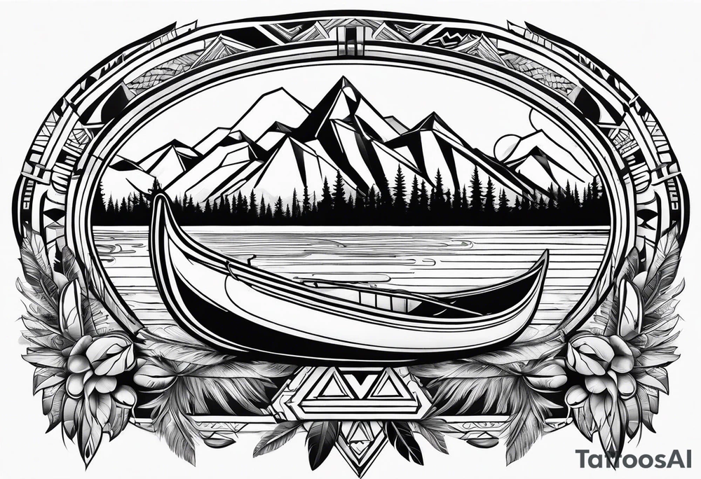 Canoe and Native American symbols tattoo idea