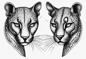 Two black pumas walking past each other and looking at each other tattoo idea