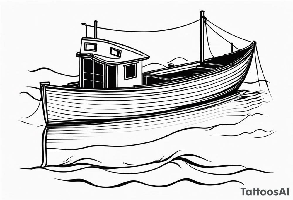 A simple vintage fishing boat tattoo idea