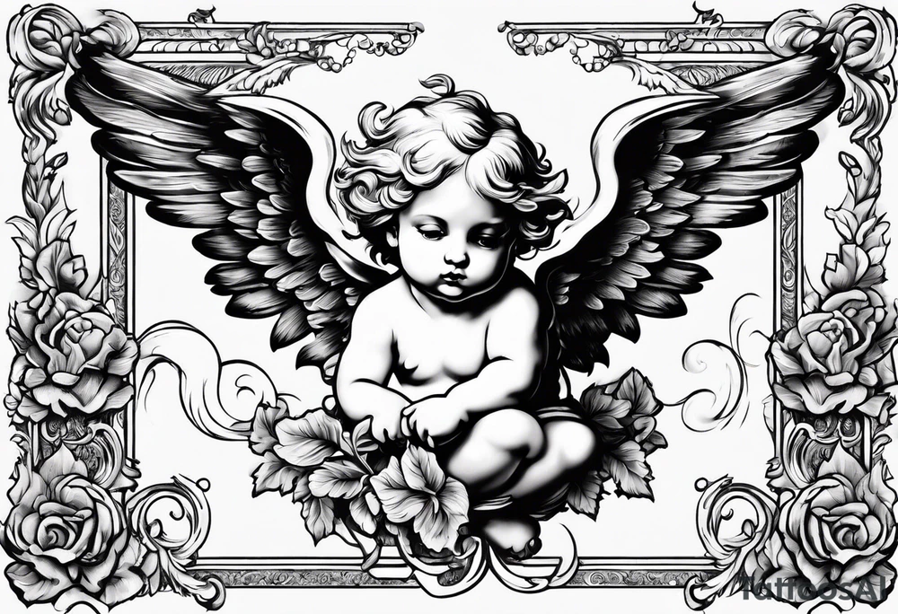 Flying Cherub renaissance style tattoo idea