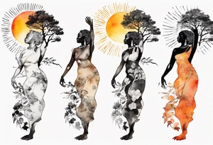 a tree that turns into a black woman reaching for the sun tattoo idea
