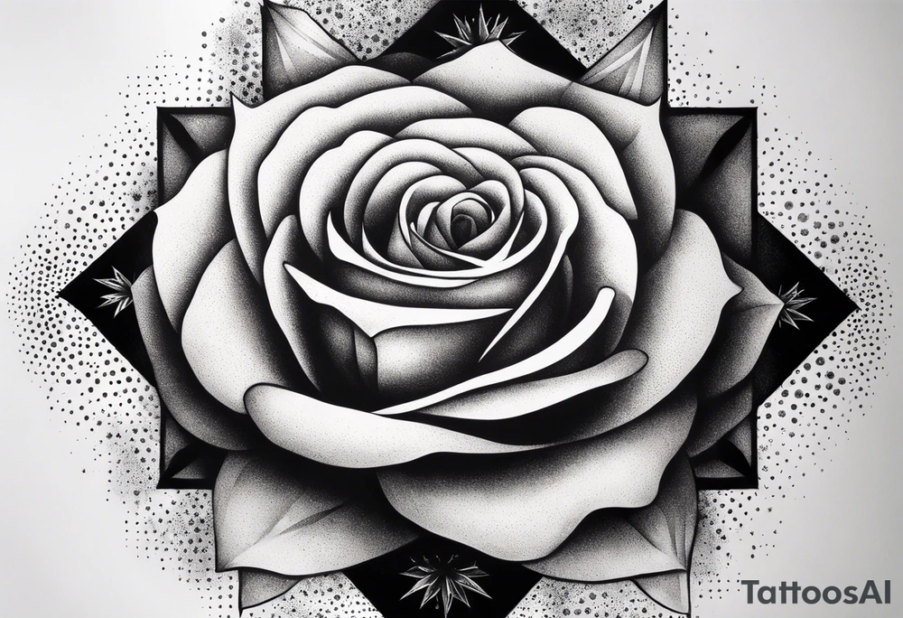 Tesseract with big roses and small stars tattoo idea